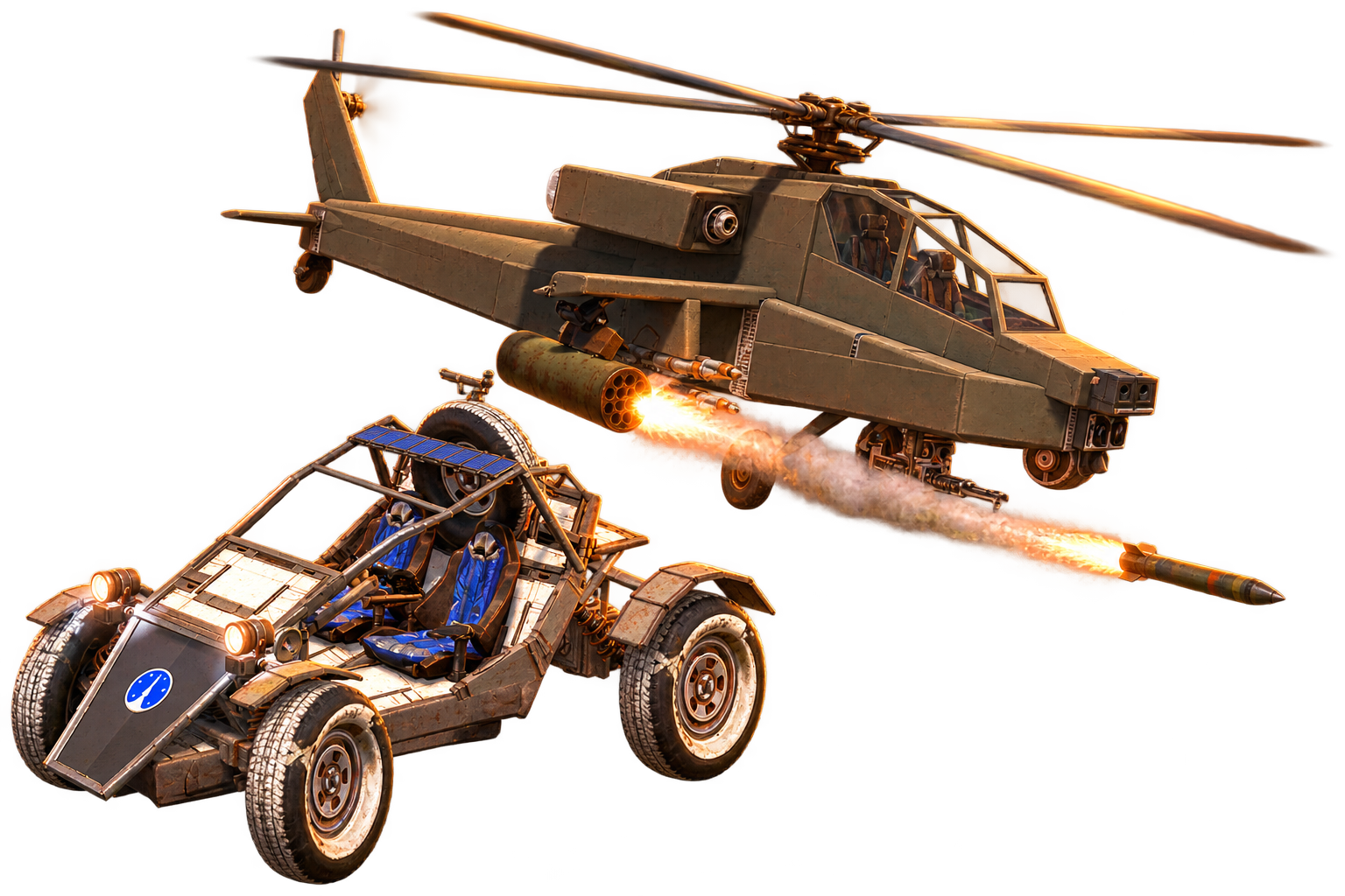 Karuza Apache firing a rocket above the Space Buggy