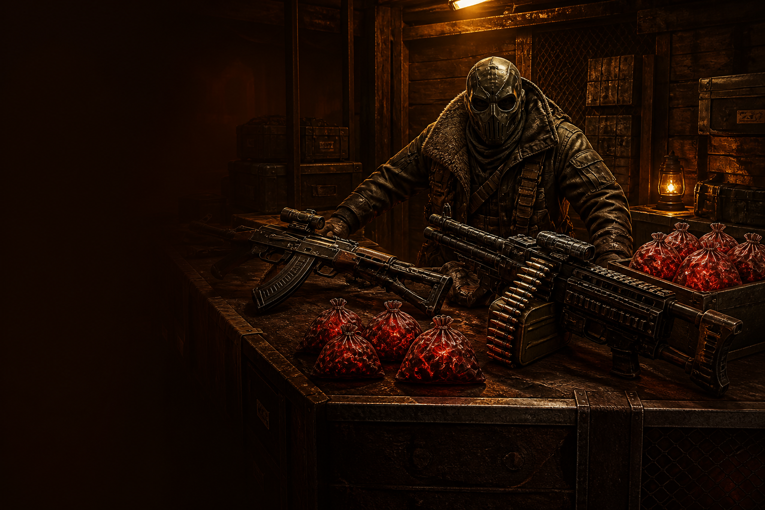The EPIC PvE Weapons Dealer waiting at Outpost with Bloodforged weapons.